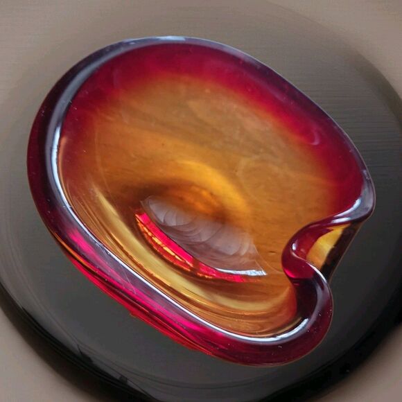 Murano Italy Red Orange Pinched Trinket Bowl Ashtray - Picture 2 of 11